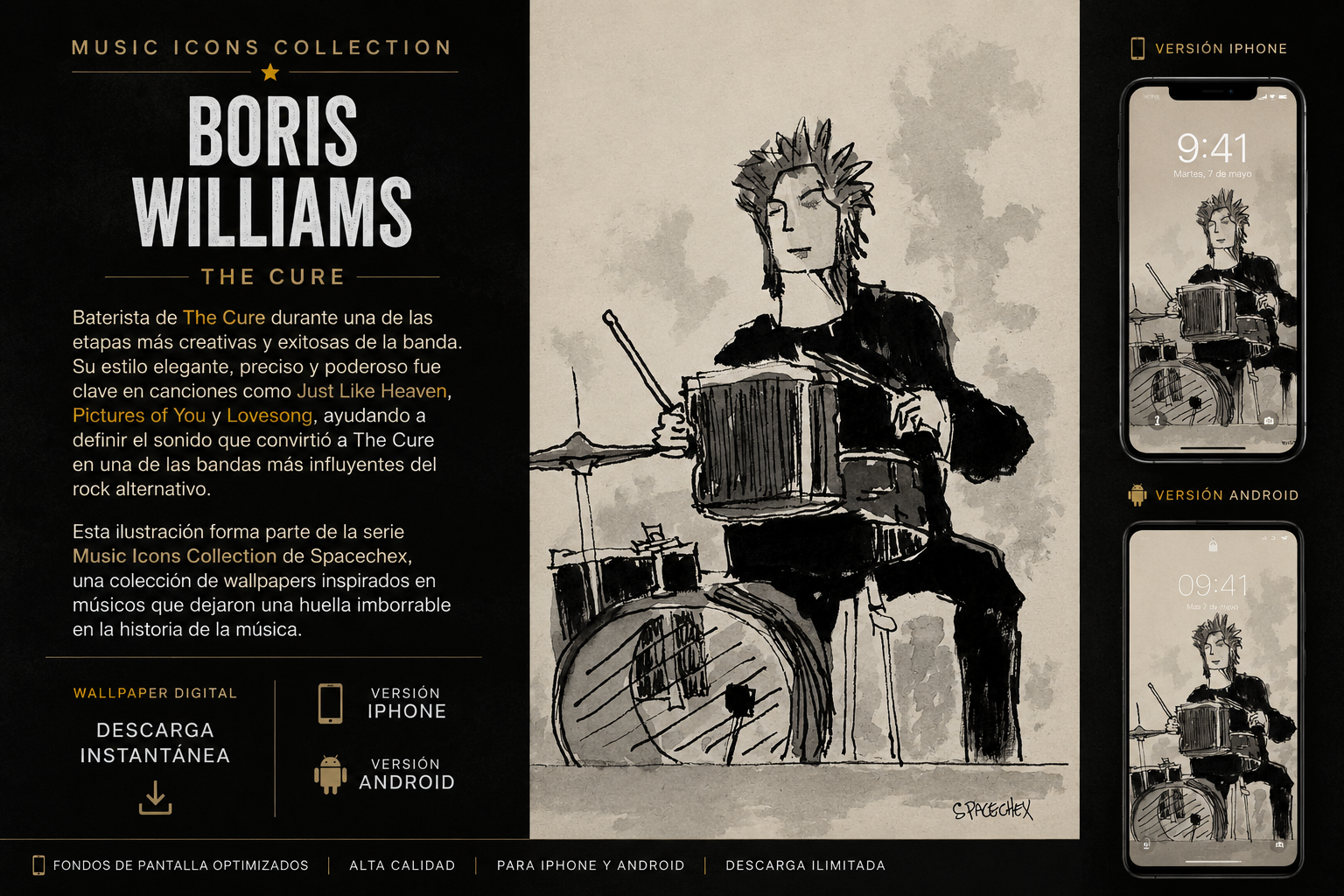 Boris Williams (The Cure) - Music Icons Collection - Wallpaper iPhone/Android