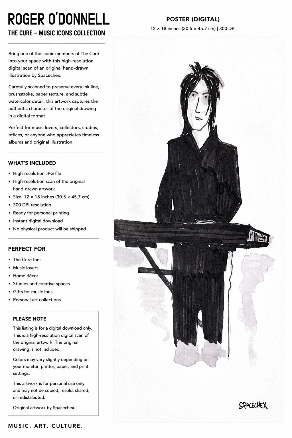 Roger O'Donnell-Keyboard- Digital Art Print (12" × 18") | Music Icons Collection