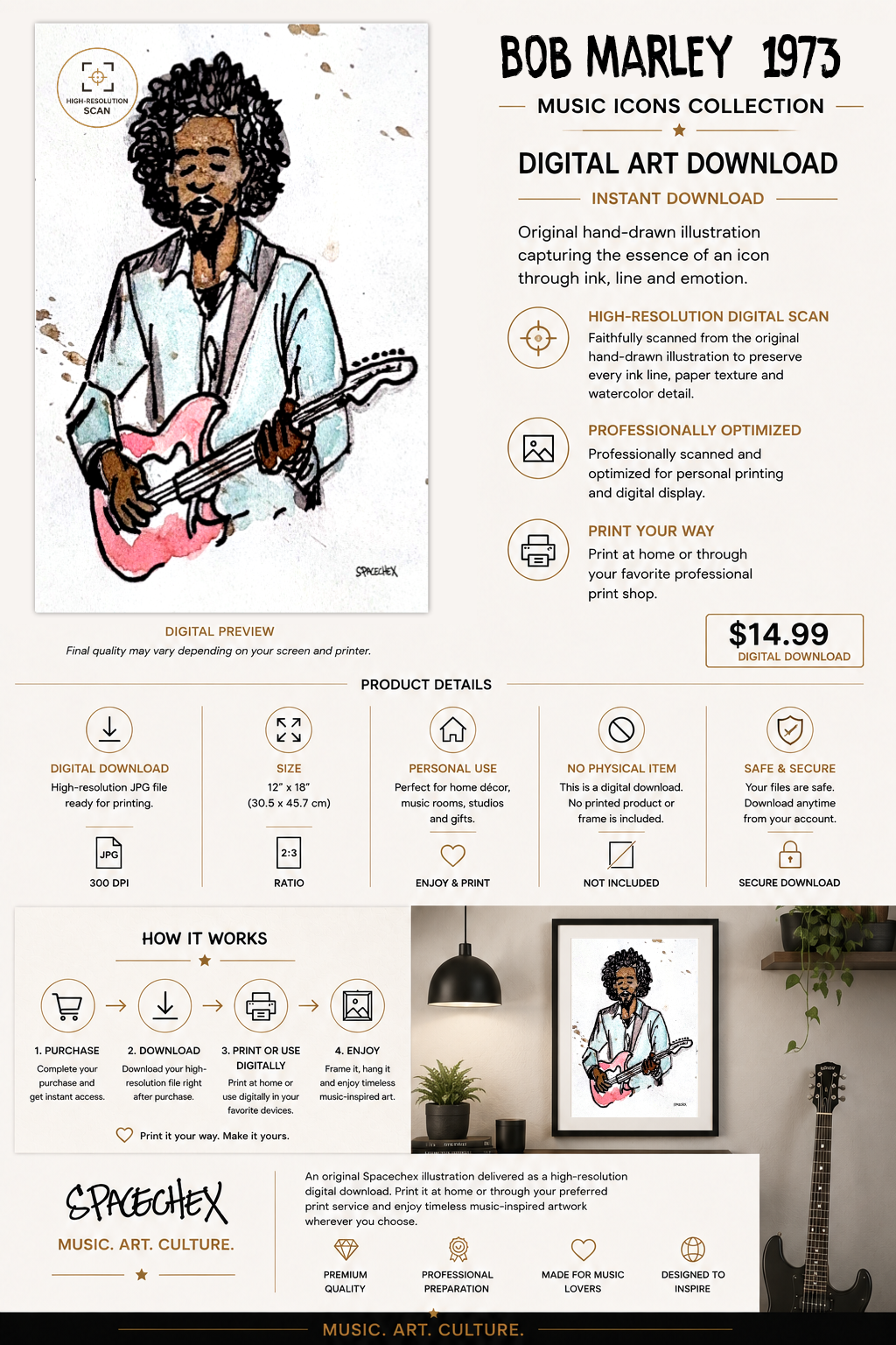 Bob Marley 1973 – Digital Art Print | Music Icons Collection by Spacechex