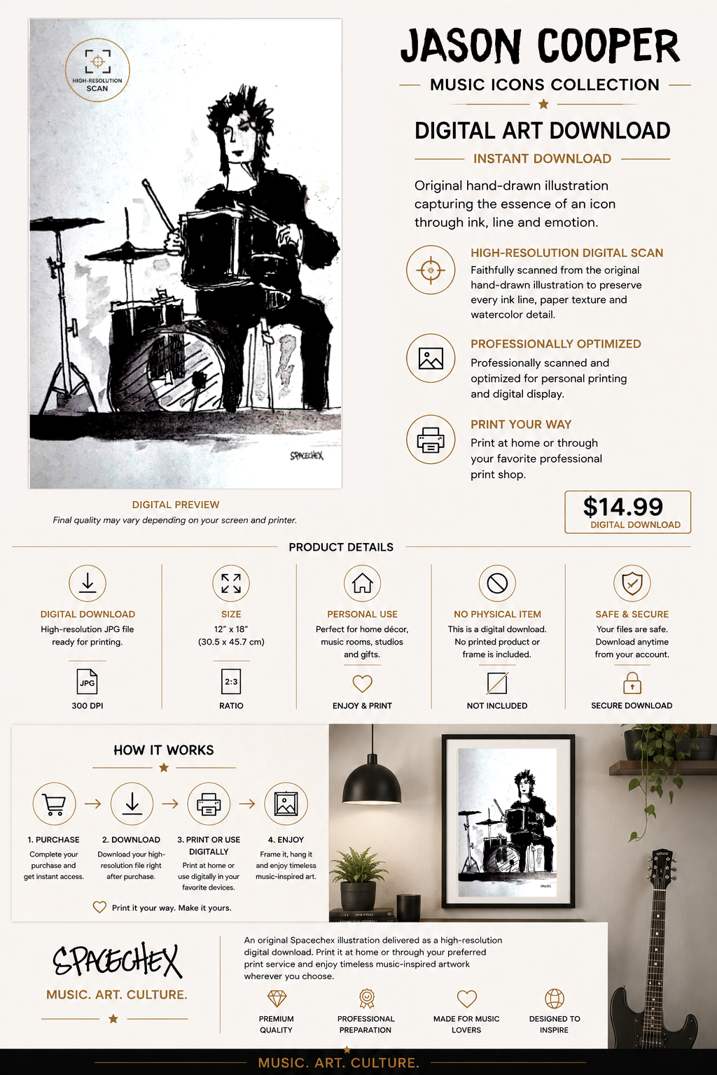 Jason Cooper-Digital Art Print | Music Icons Collection by Spacechex