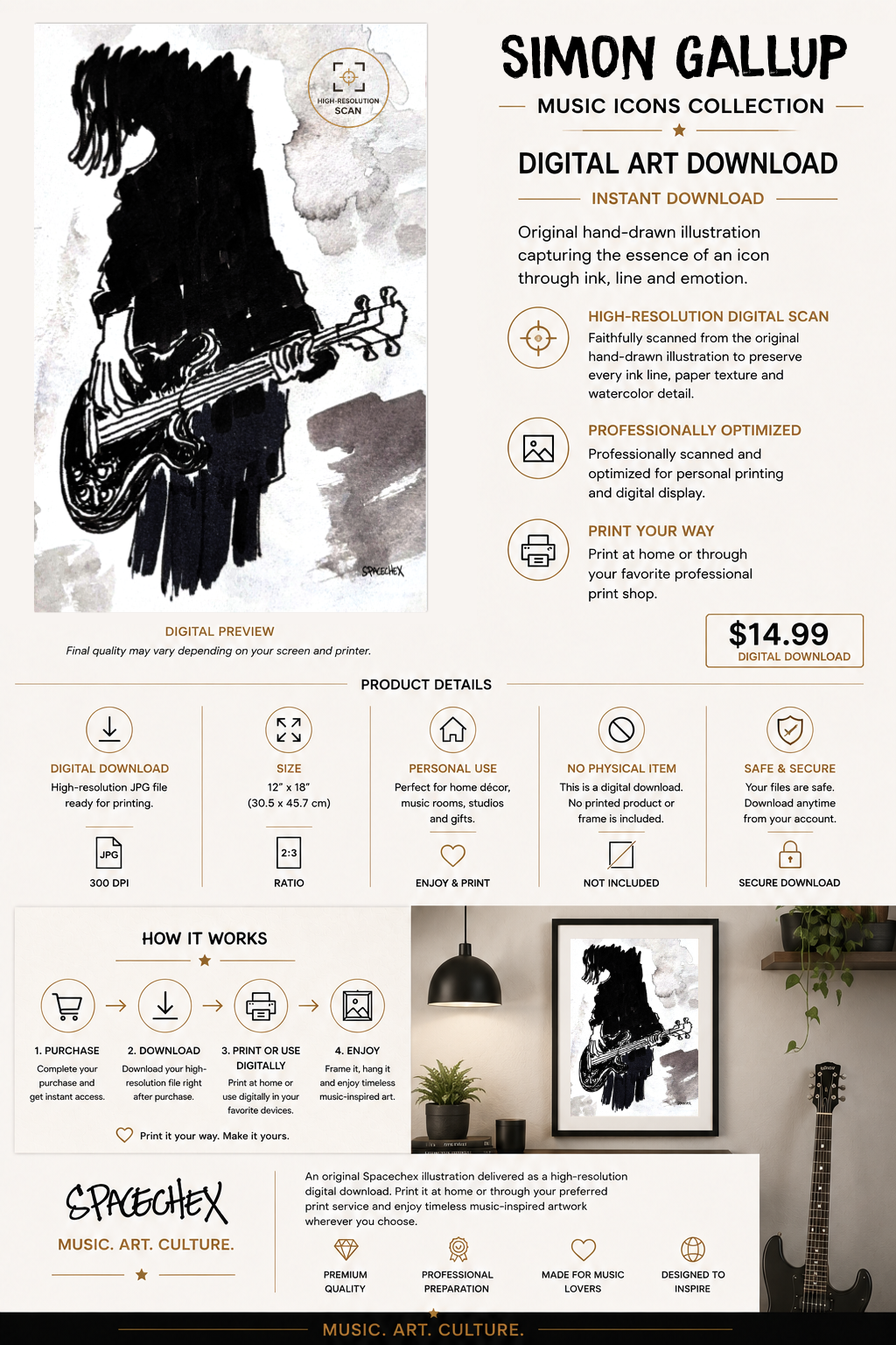 Simon Gallup– Digital Art Print | Music Icons Collection by Spacechex