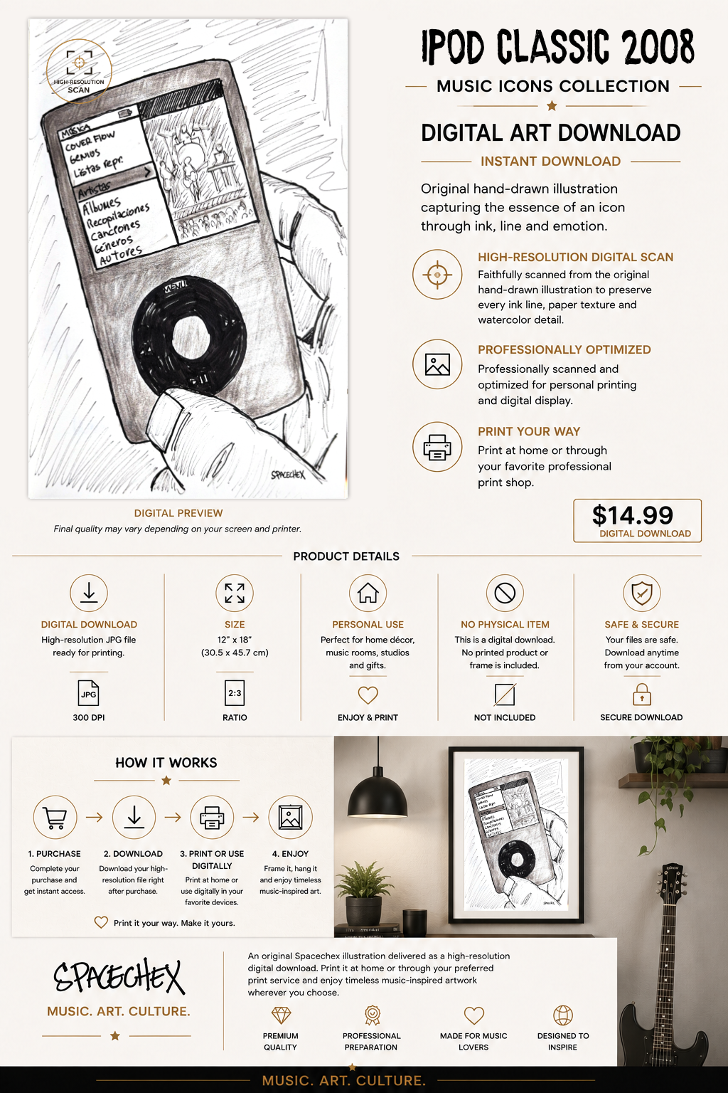 iPod Classic 2008– Digital Art Print | Music Icons Collection by Spacechex