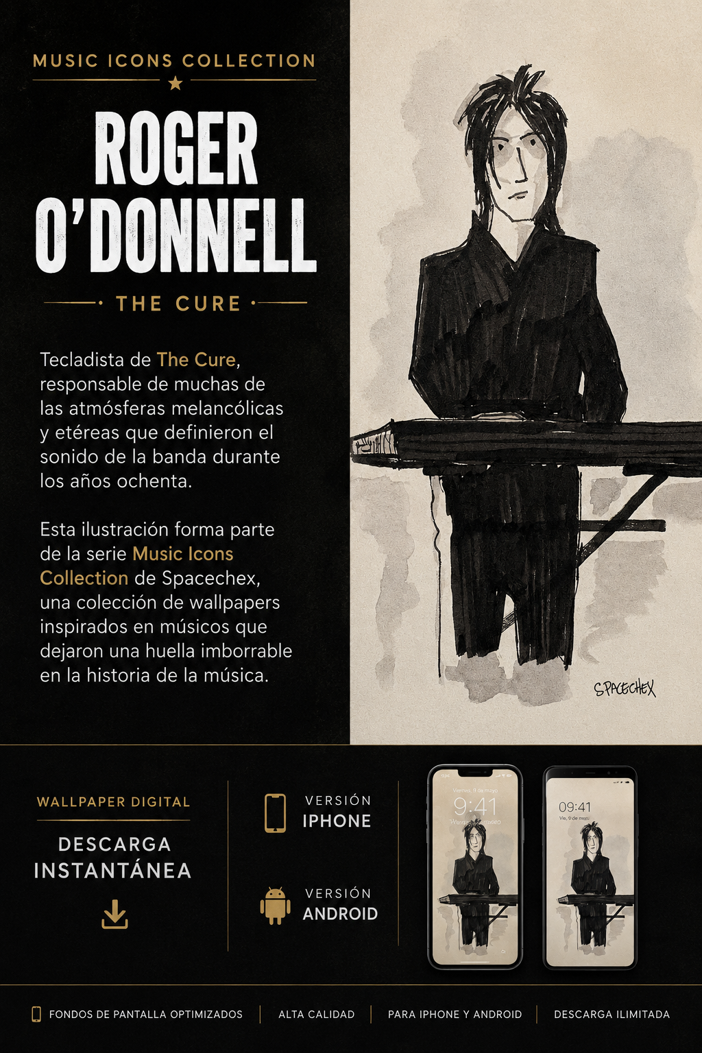 Roger O’Donnell (The Cure)-Music Icons Collection-Wallpaper iPhone/Android