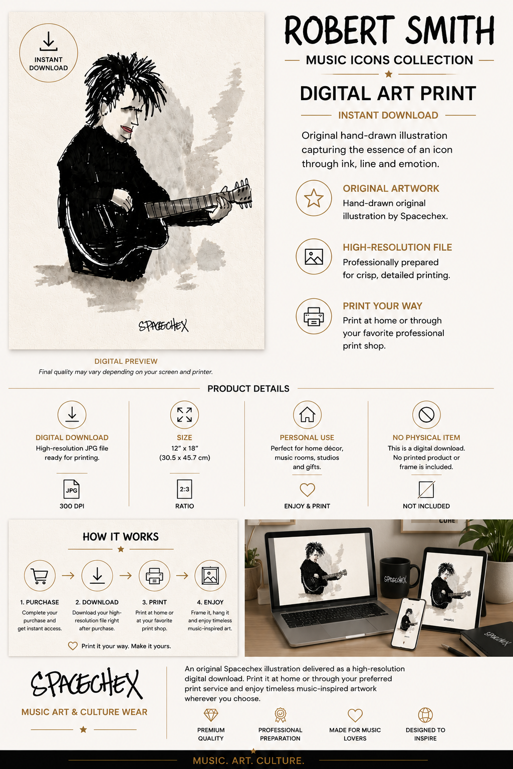 Robert Smith – Digital Art Print (12" × 18") | Music Icons Collection